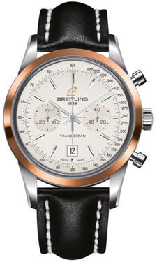 Breitling,Breitling - Transocean Chronograph 38 Steel And Gold - Leather Strap - Watch Brands Direct