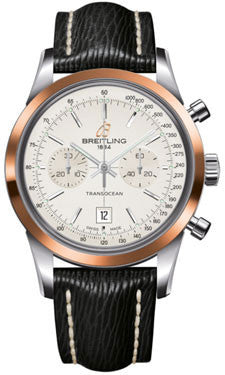 Breitling,Breitling - Transocean Chronograph 38 Steel And Gold - Sahara Strap - Tang - Watch Brands Direct